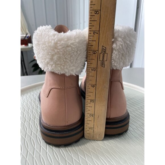 Torrid Shearling Hiker Ankle Bootie Size 7.5 Lace Up Almond Toe Shoes Blush Pink - Picture 4 of 12